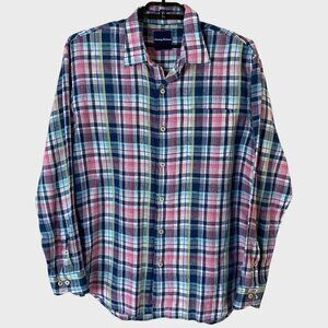 Tommy Bahama Plaid Linen Shirt Multicolor Men's Size Large Button-Up Long-Sleeve